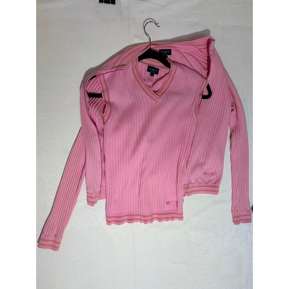 Burberry Golf Pink Ribbed Cotton Full Zip Cardigan & Shell Set Made in Italy M - Picture 9 of 9